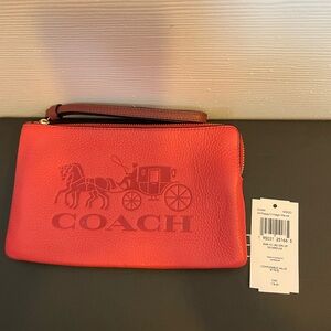 Coach Large corner Zip Wristlet in Poppy and Vintage Mauve